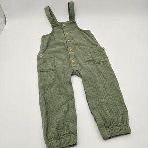 Cat & Jack Baby Overalls 18M Olive Green 100% Cotton Muslin Adjustable Straps